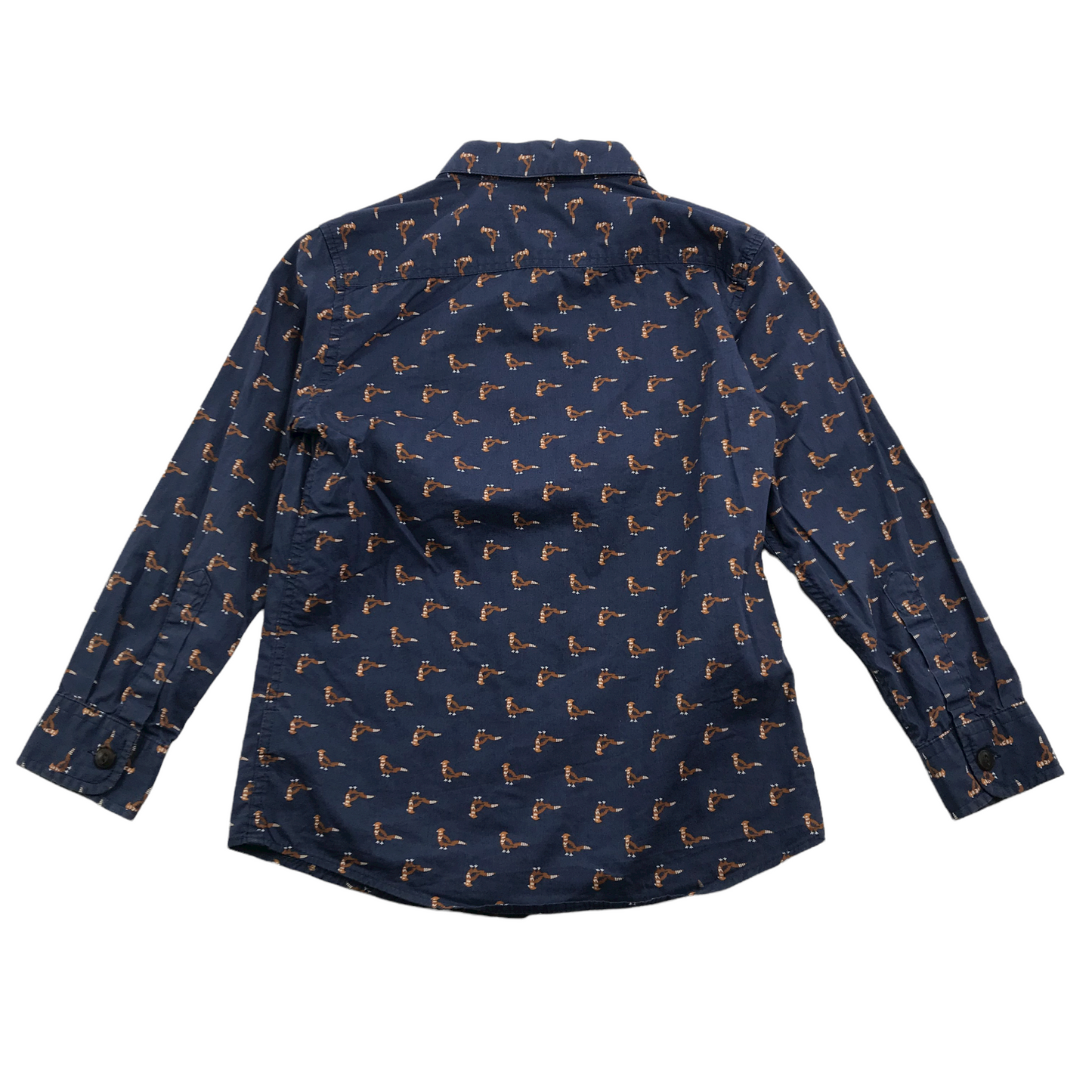 M&S Navy Blue Pheasant Pattern Long Sleeve Shirt Age 7