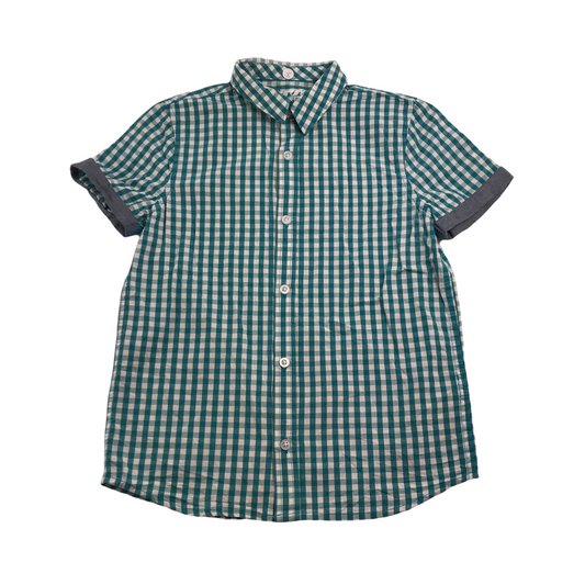 F&F Green and White Checked Short Sleeve Shirt Age 8