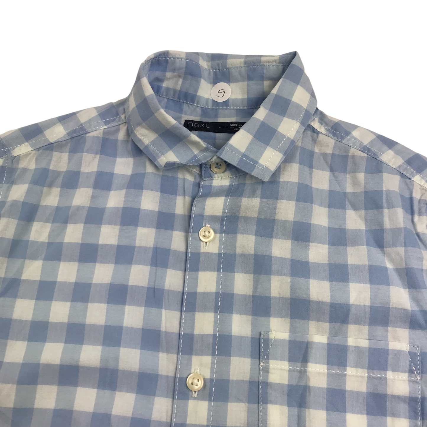 Next Light Blue and White Checked Short Sleeve Shirt Age 9