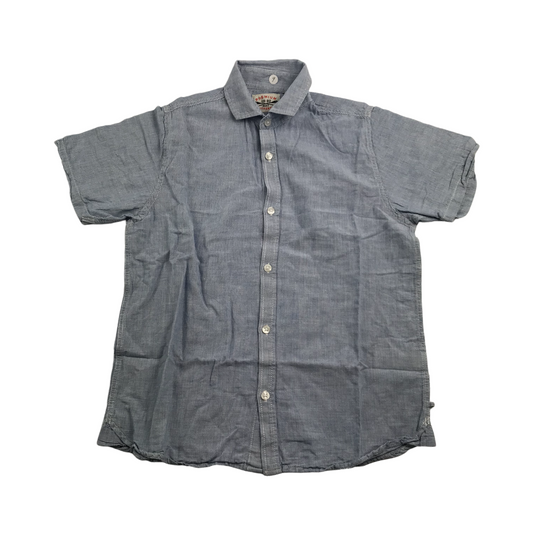 Next Greyish Blue and White Stripy Pattern Short Sleeve Shirt Age 9