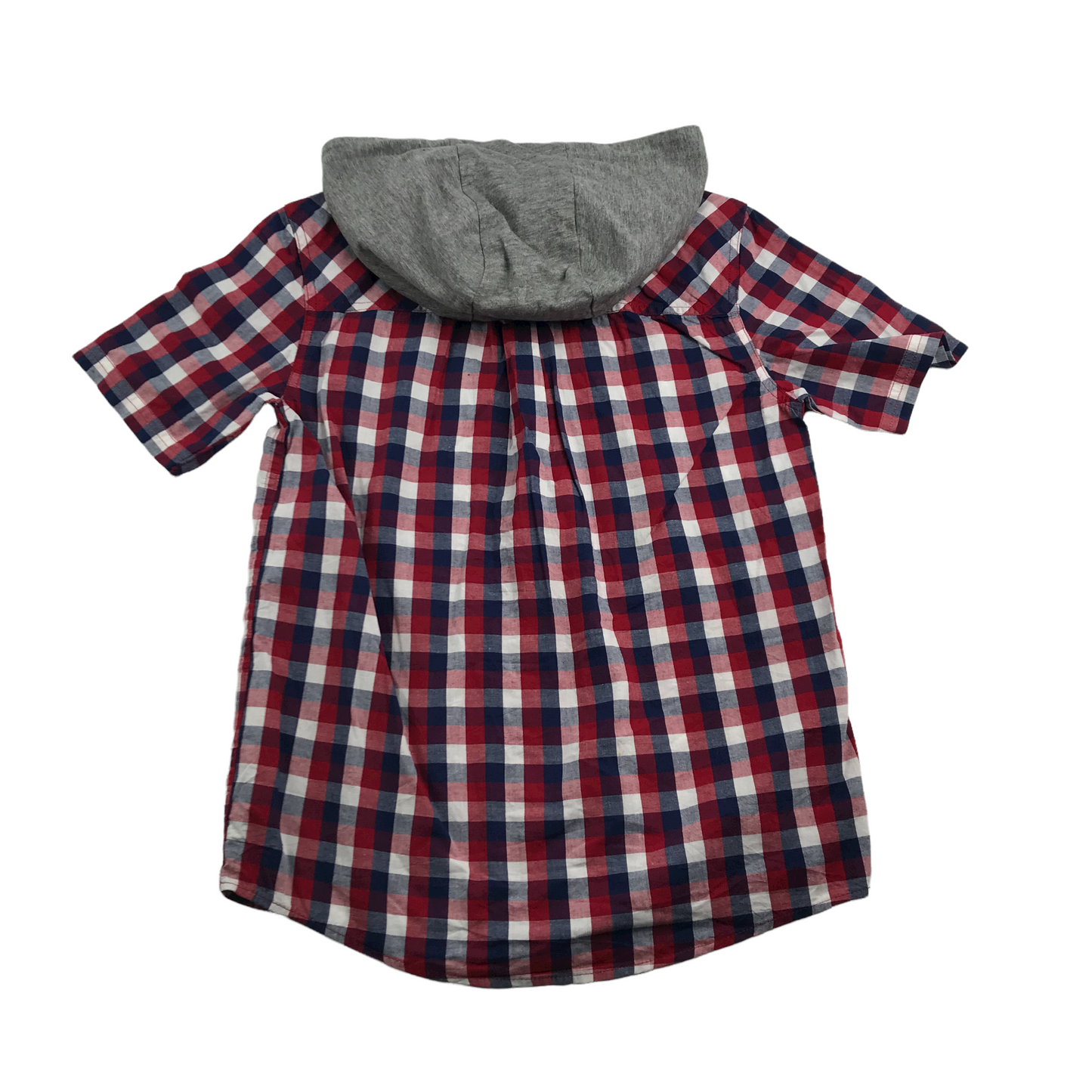 Firetrap Red and Navy Check Hooded Short Sleeve Shirt Age 10