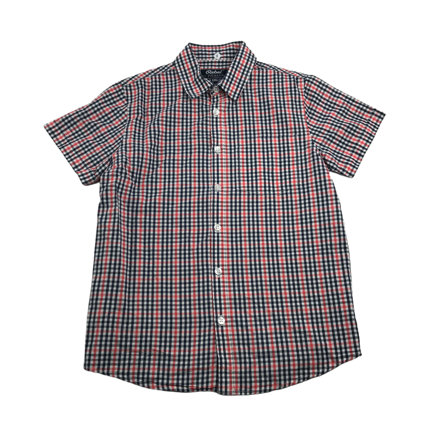 Primark Red and Navy Checked Short Sleeve Shirt Age 11