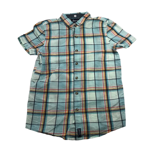 Mantaray Light Blue and Colourful Checked Short Sleeve Shirt Age 13