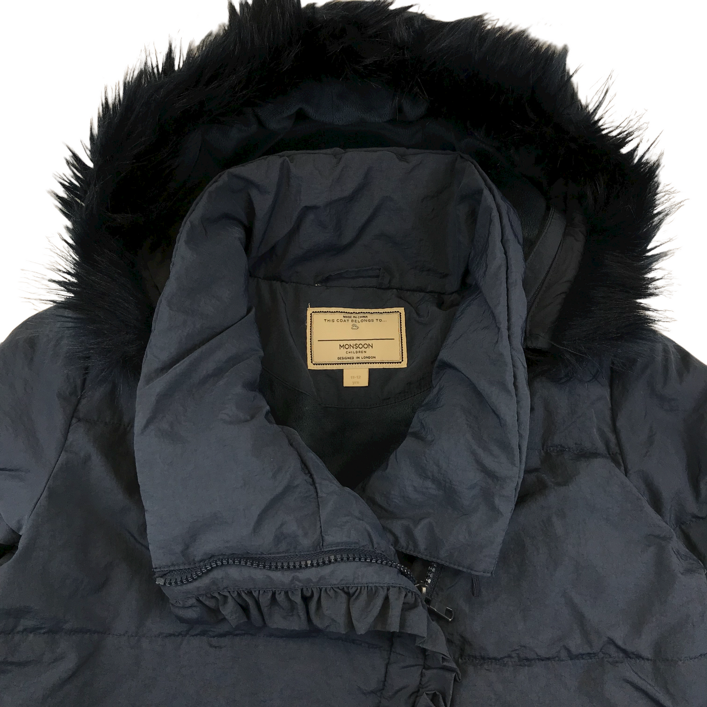 Monsoon Navy Frilled Detail Puffer Parka Age 11