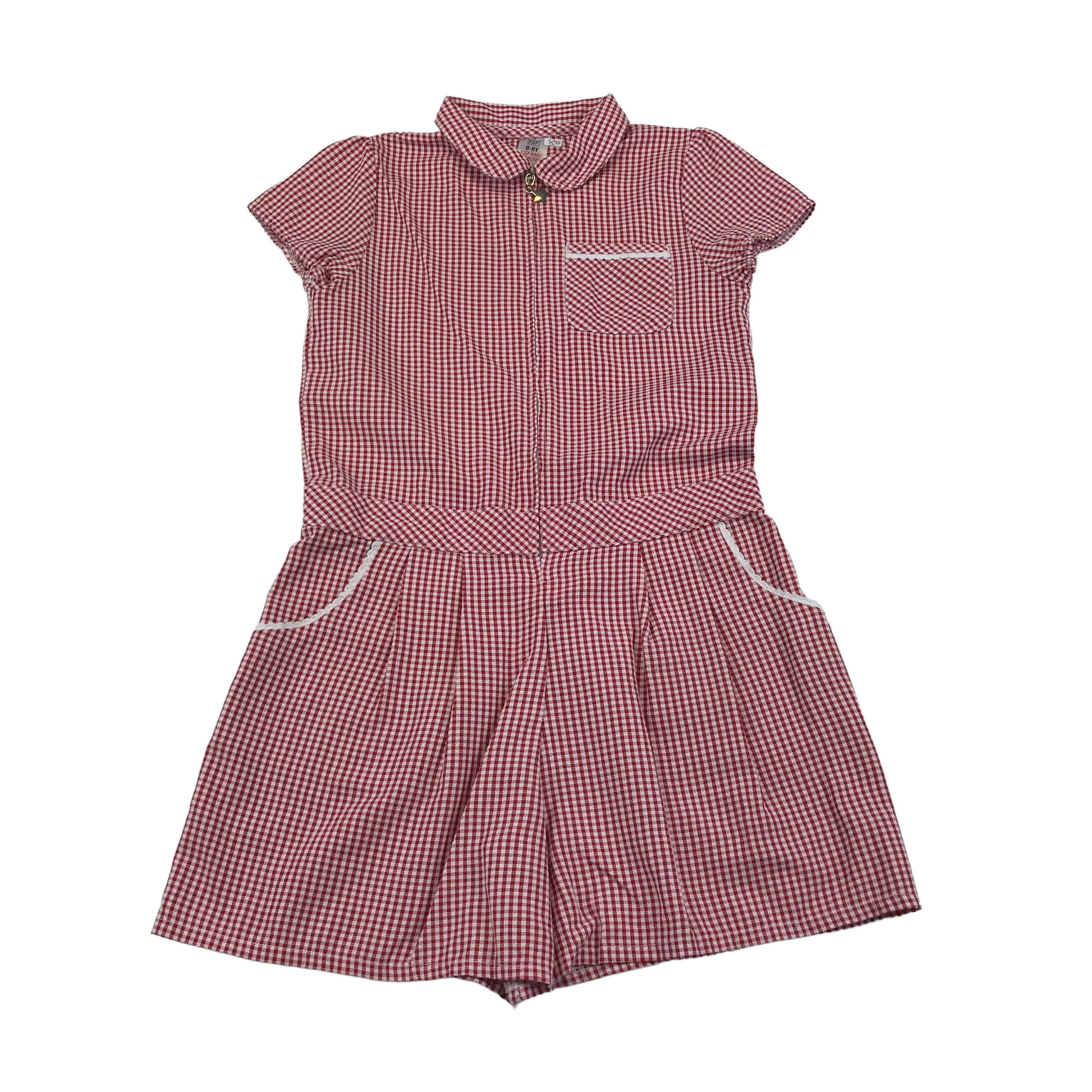 F F Red School Gingham Summer Jumpsuit