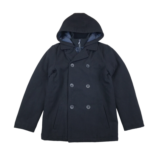 La Redoute RR Navy Hooded Wool Mix Coat Age 11-12