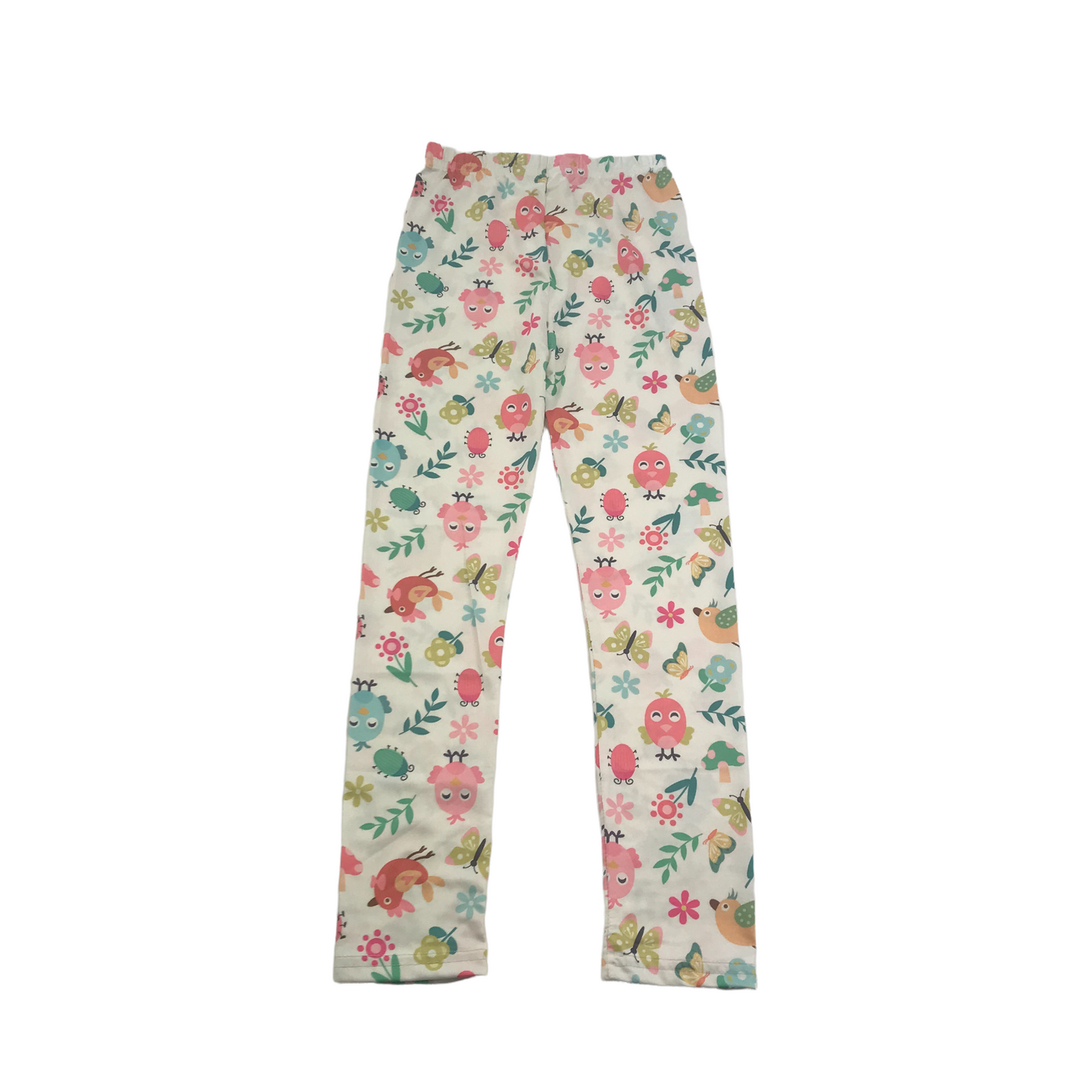 Slaixiu White Floral Birds Leggings Age 8