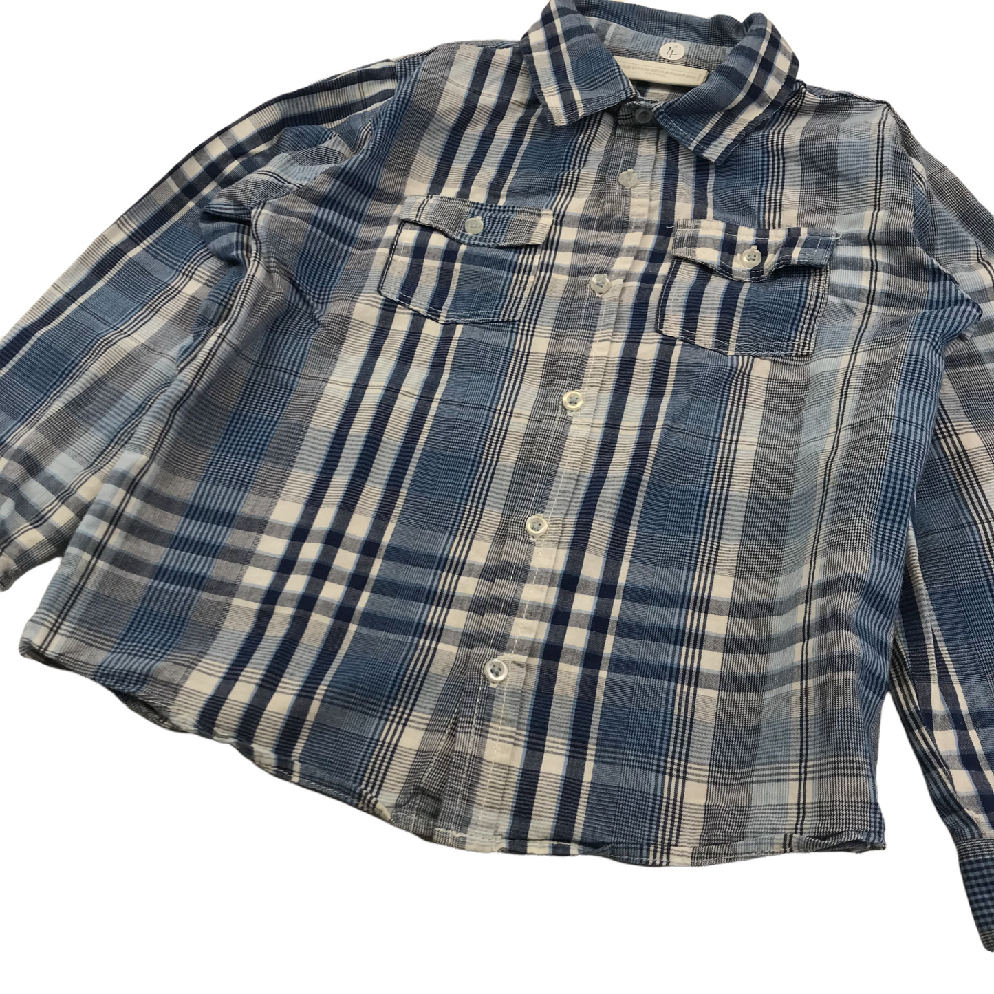 The Little White Company Blue Checked Shirt Age 4