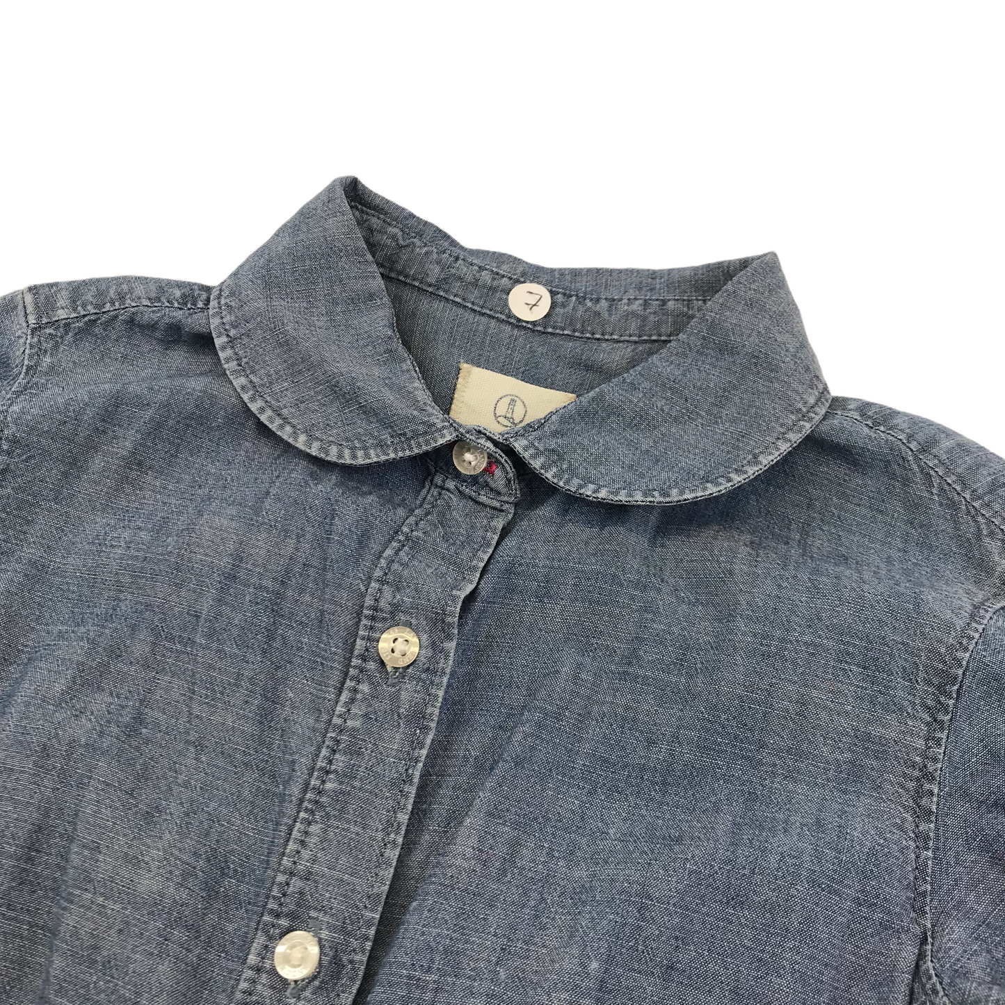 Land's End Blue Denim-style Round Collar Shirt Age 7