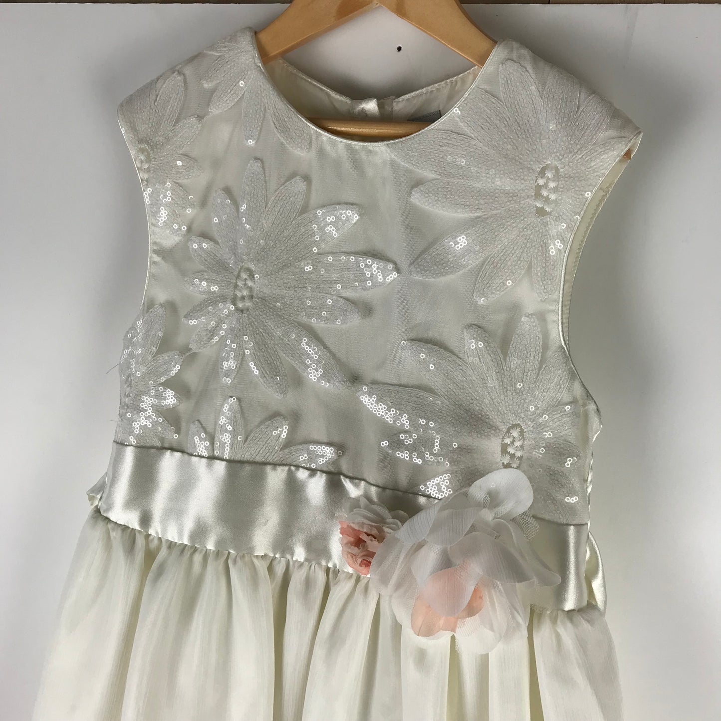 Tu Natural White Sequin and Flower Detail Formal Dress Age 9
