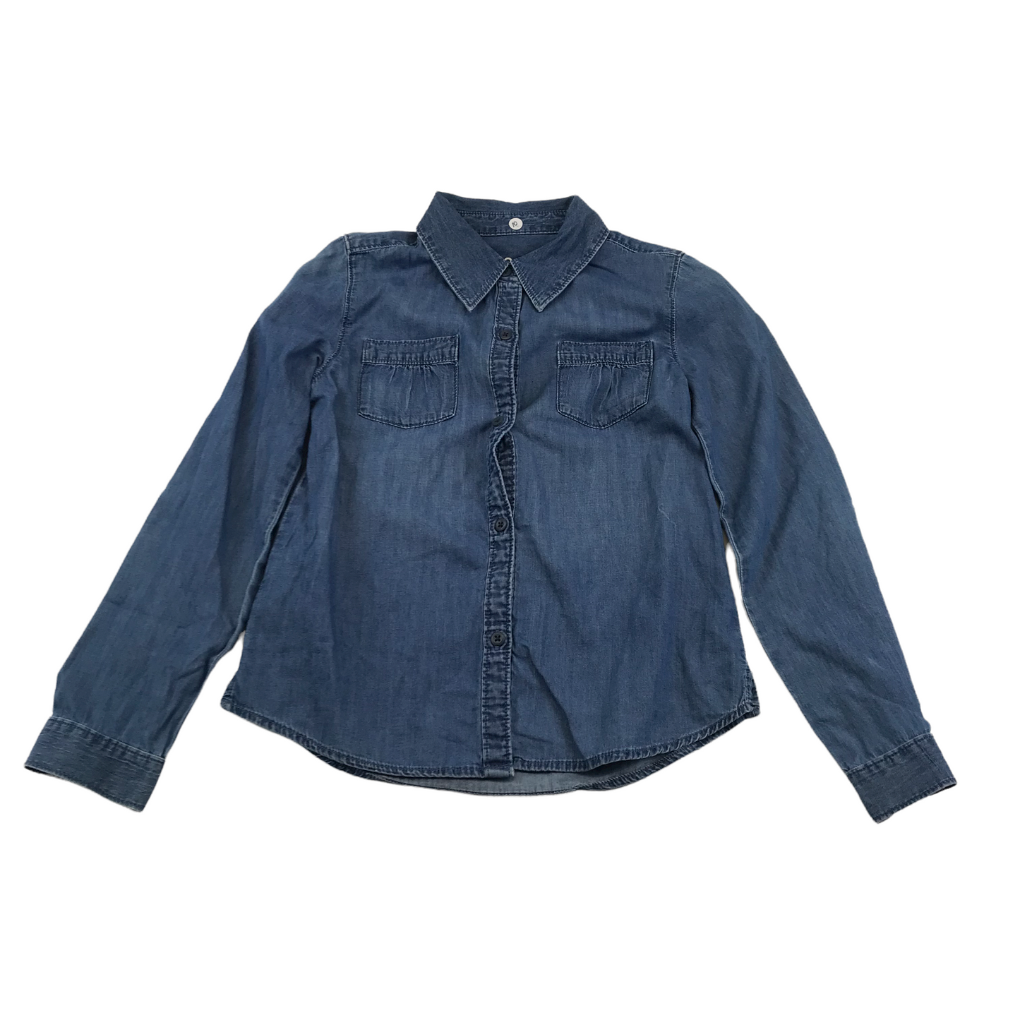 GAP Blue Denim-style Shirt with Pleated Pocket Details Age 10