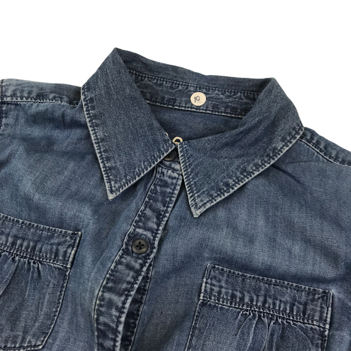 GAP Blue Denim-style Shirt with Pleated Pocket Details Age 10