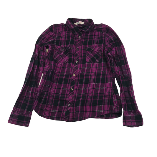 H&M Purple and Black Sparkly Checked Shirt Age 14
