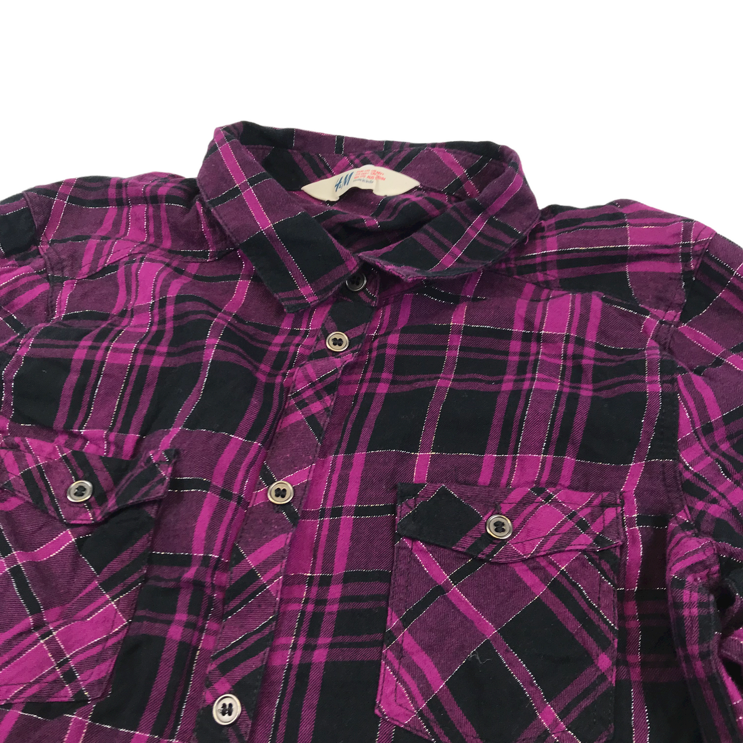 H&M Purple and Black Sparkly Checked Shirt Age 14