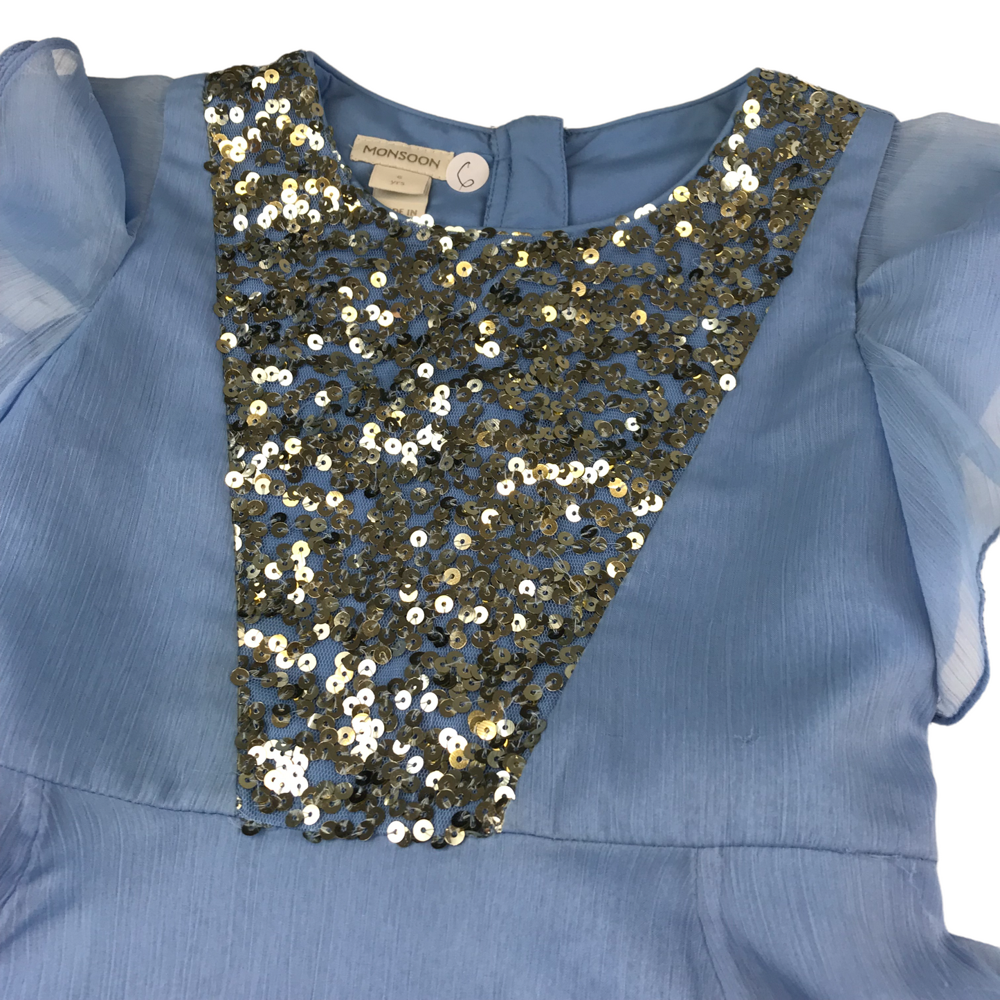 Monsoon Blue Chiffon Style Sequin Dress Age 6