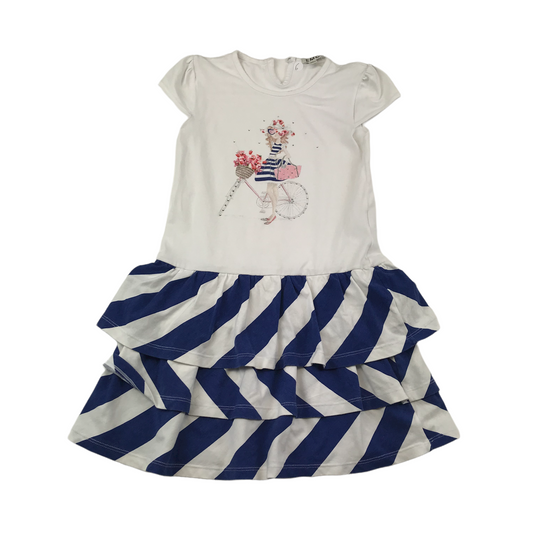 EMC White and Navy Print Dress Age 6