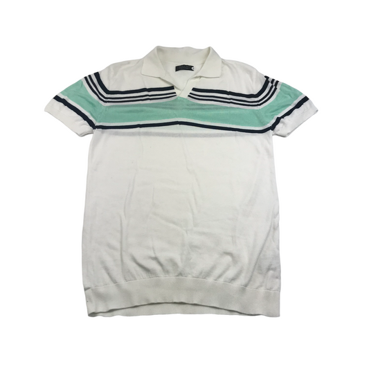 Zara Men White Panelled Knitted Polo T-shirt Men's Size M