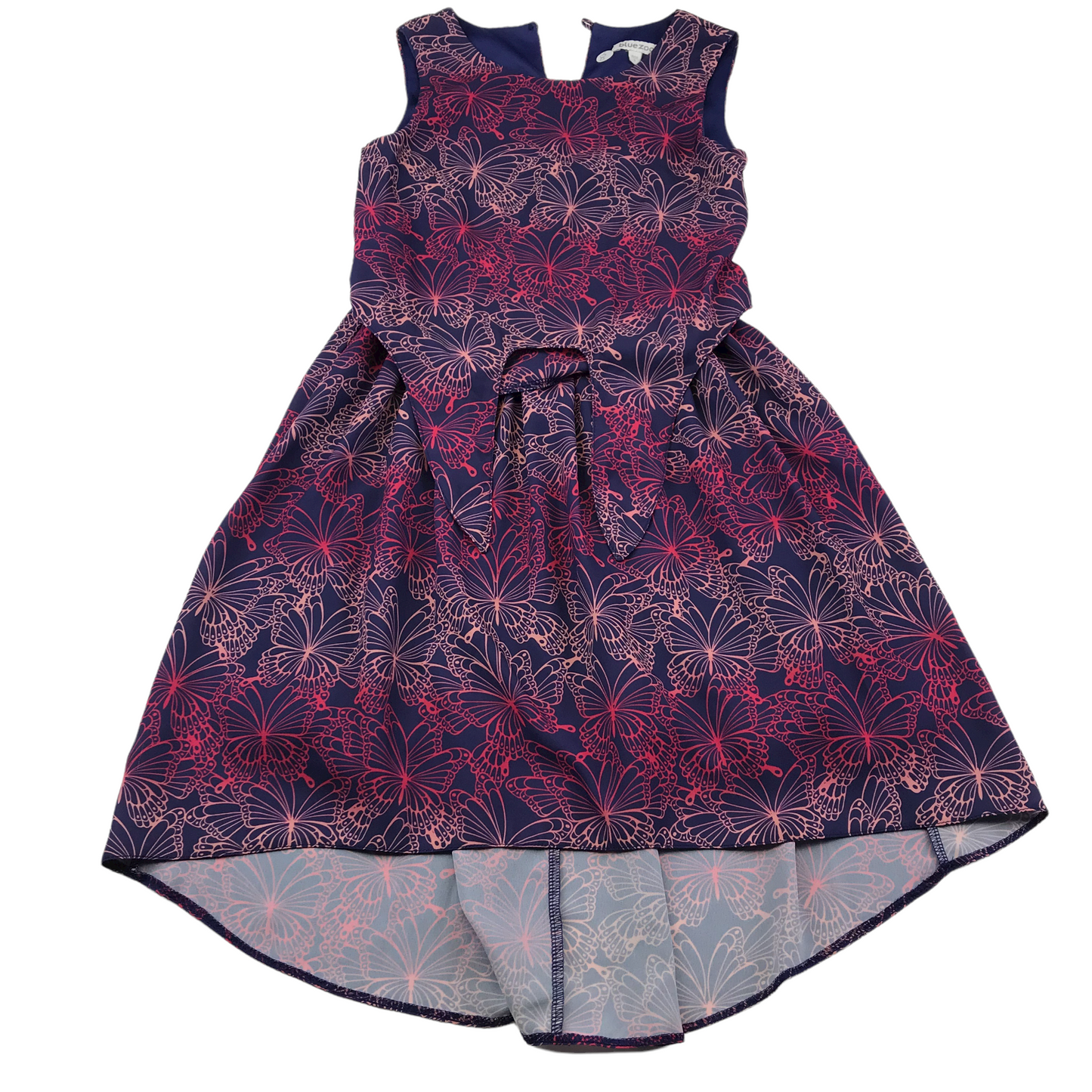 Bluezoo Navy Blue and Purple Butterfly Pattern Dress Age 8