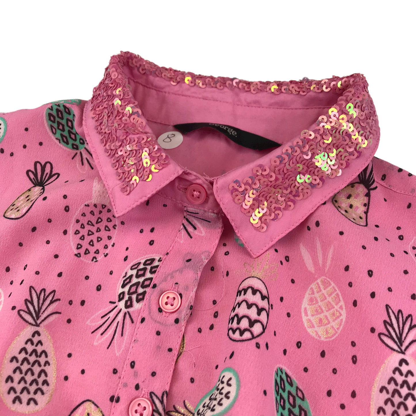 George Pink Pineapple Sequin Collar Dress Age 8