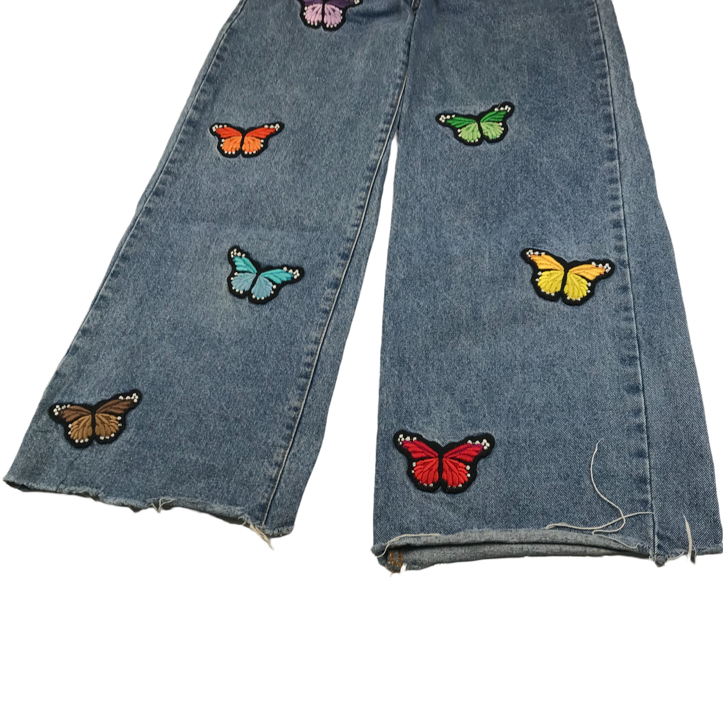 Shein Blue Butterfly Patched Flared Jeans Women's Size XS