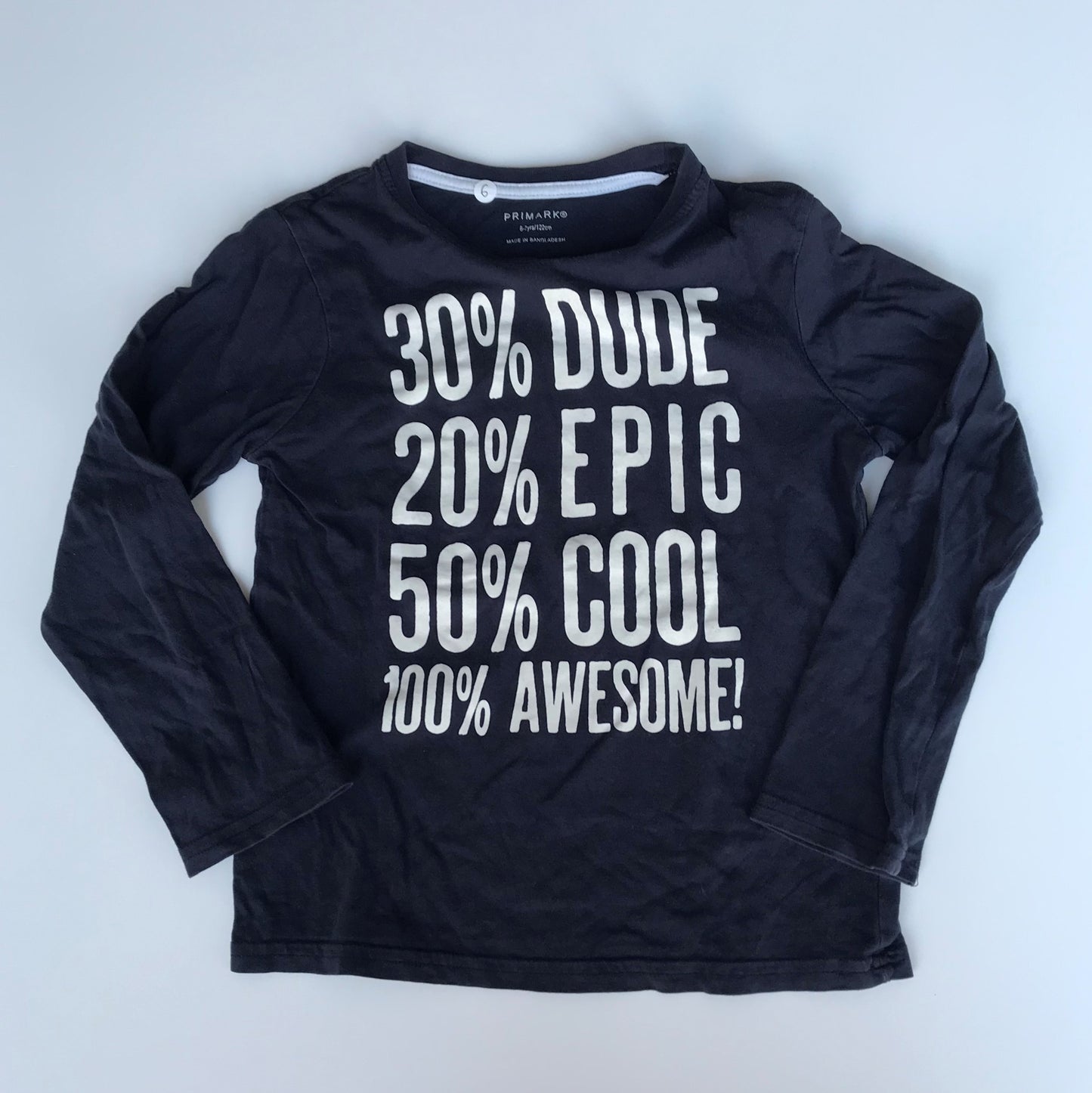 Primark 100% Awesome Navy Long Sleeve T-Shirt Age 6