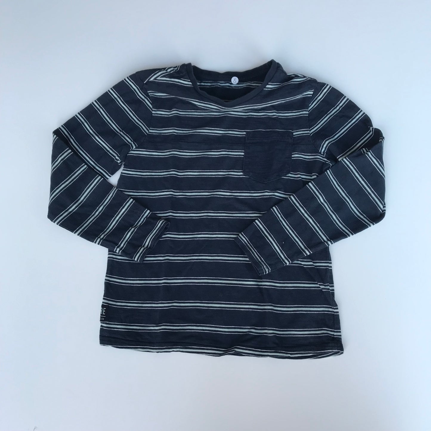 Navy Striped with Pocket Long Sleeve T-Shirt Age 8