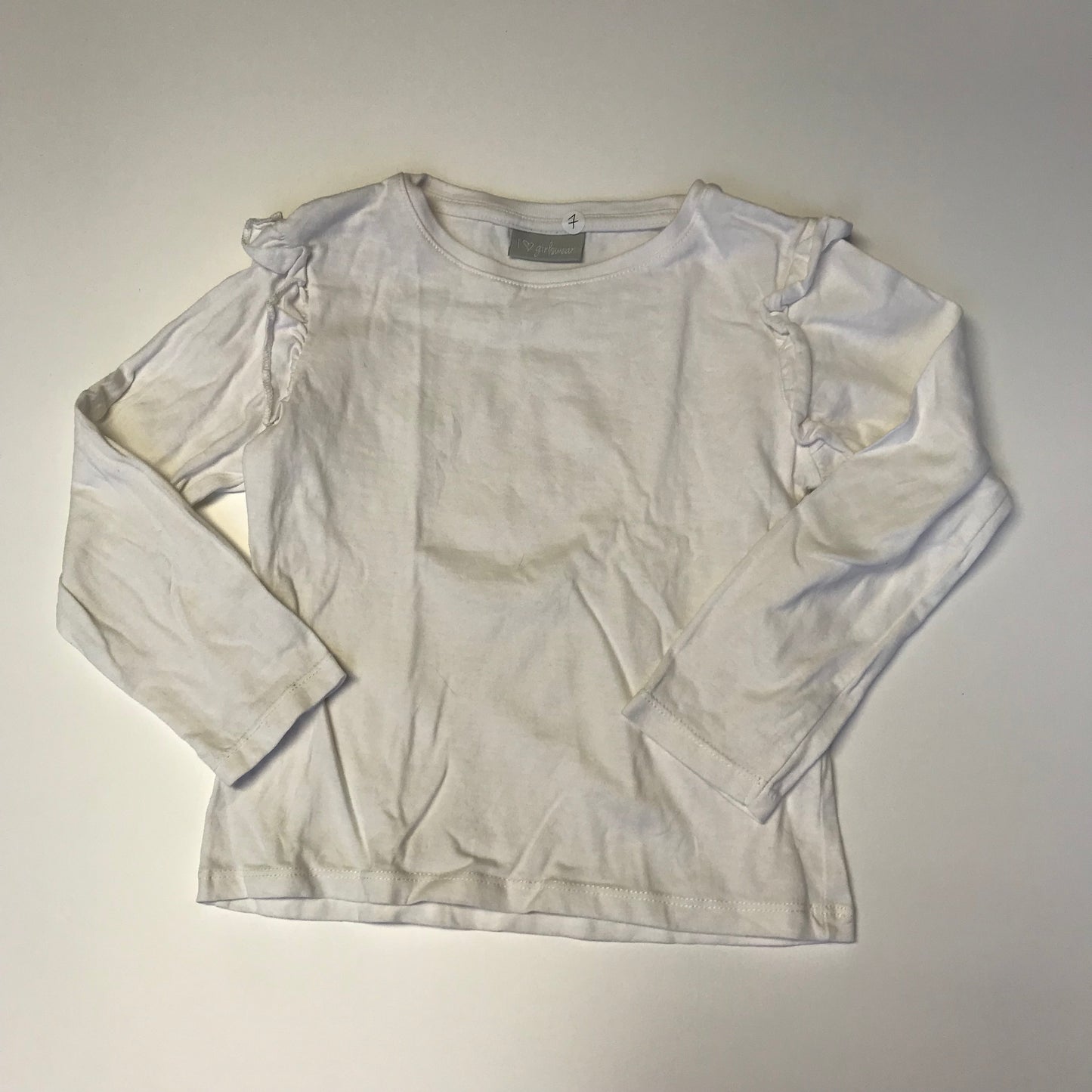 Ruffled Shoulders White Long Sleeve T-Shirt Age 7