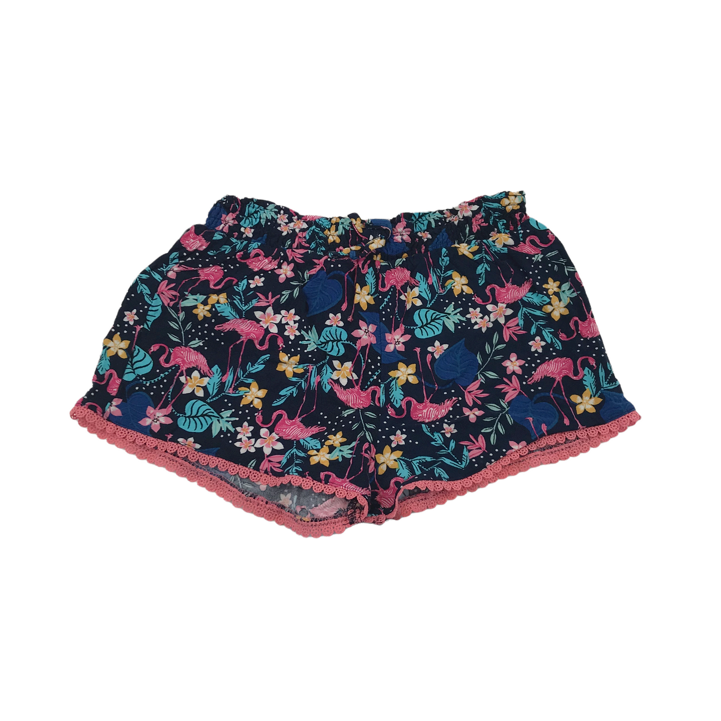 Primark Navy Blue Floral Flamingo Shorts Age 11