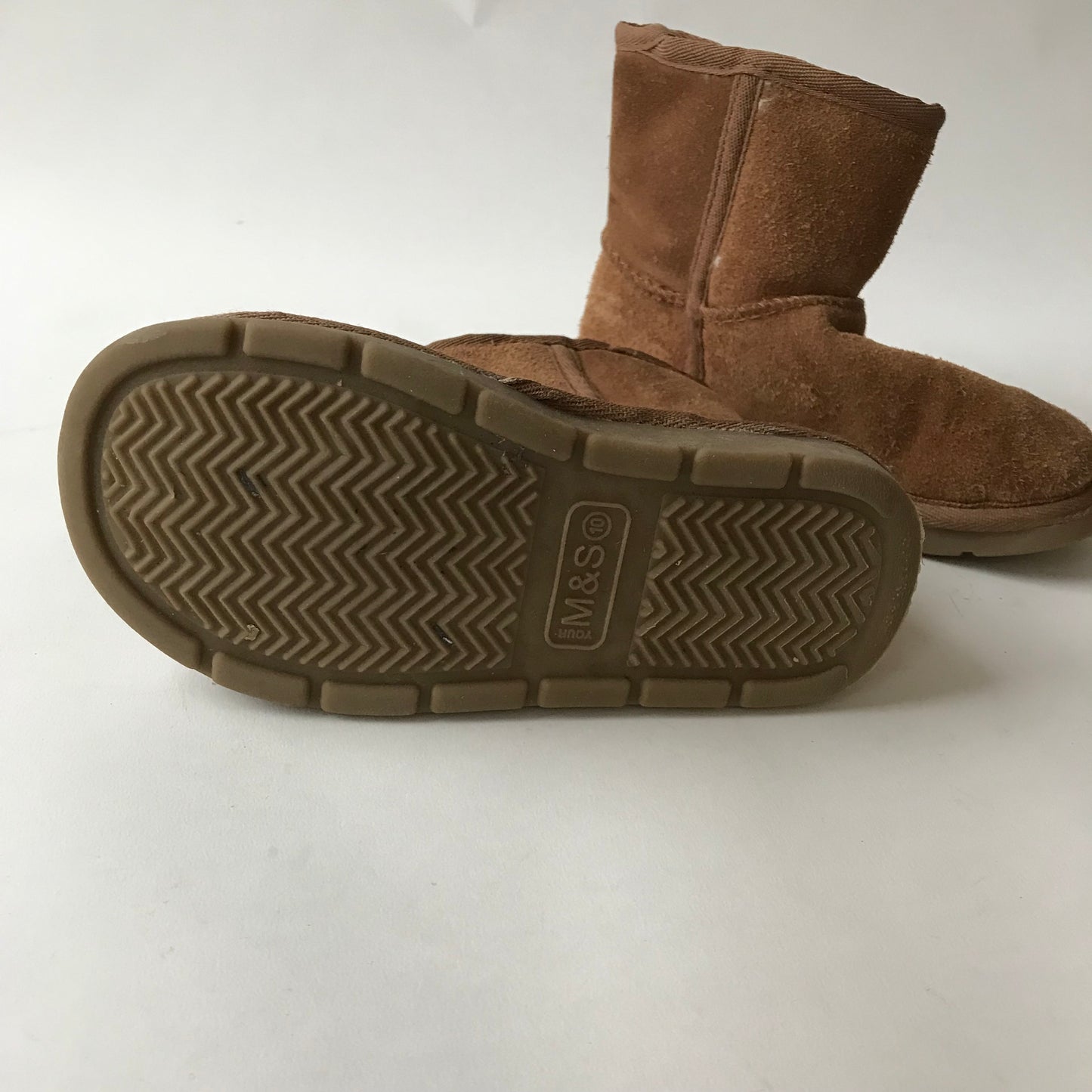 M&S Brown Warm Lined Faux Suede/fur Boots Shoe Size 10 (jr)