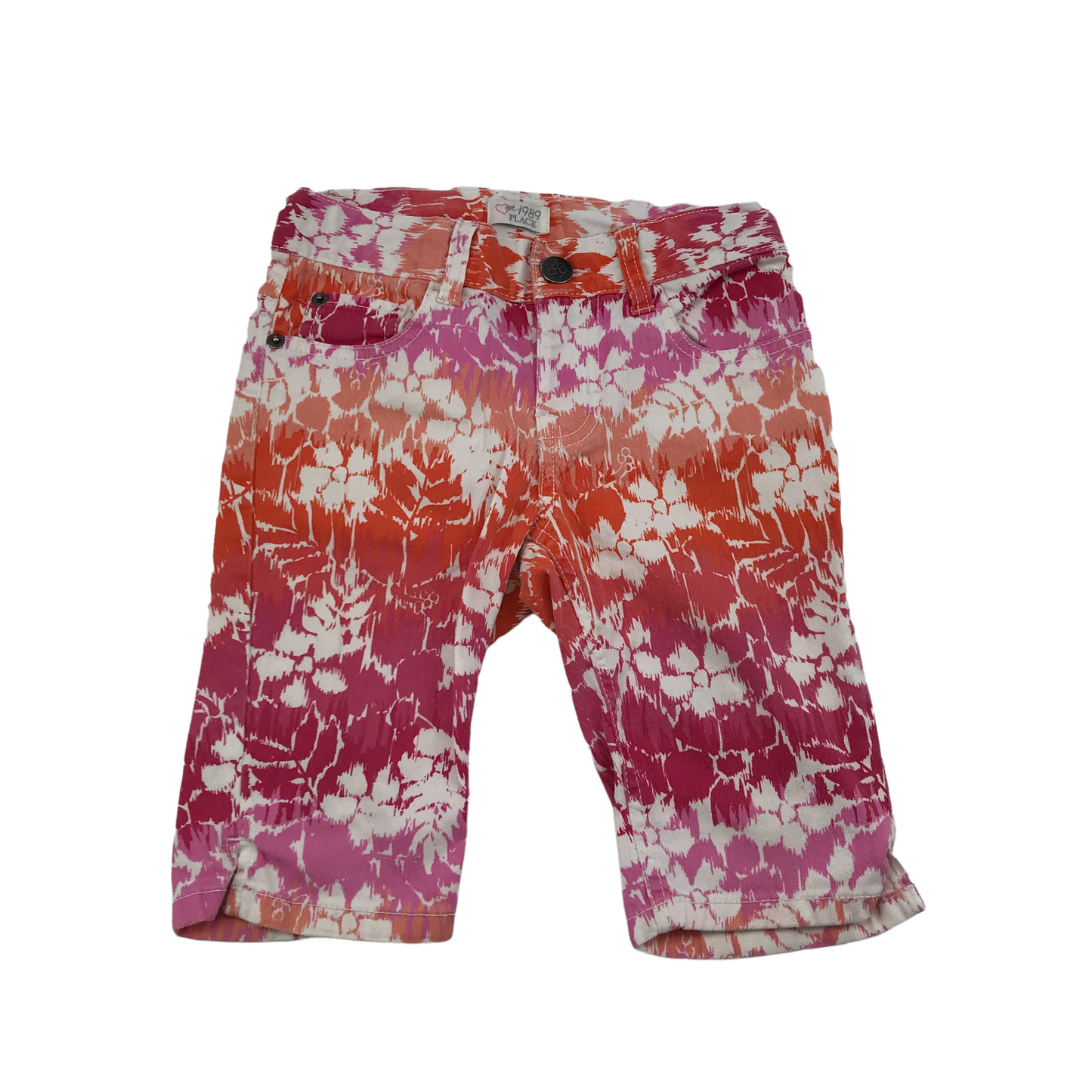 White and Orange Floral Long Shorts Age 8