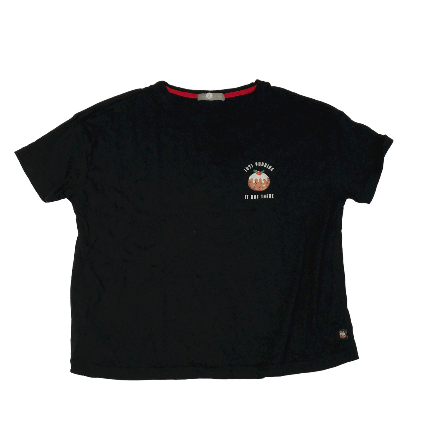 New Look Black Pudding Oversized Cropped Christmas T-shirt Size Women's S