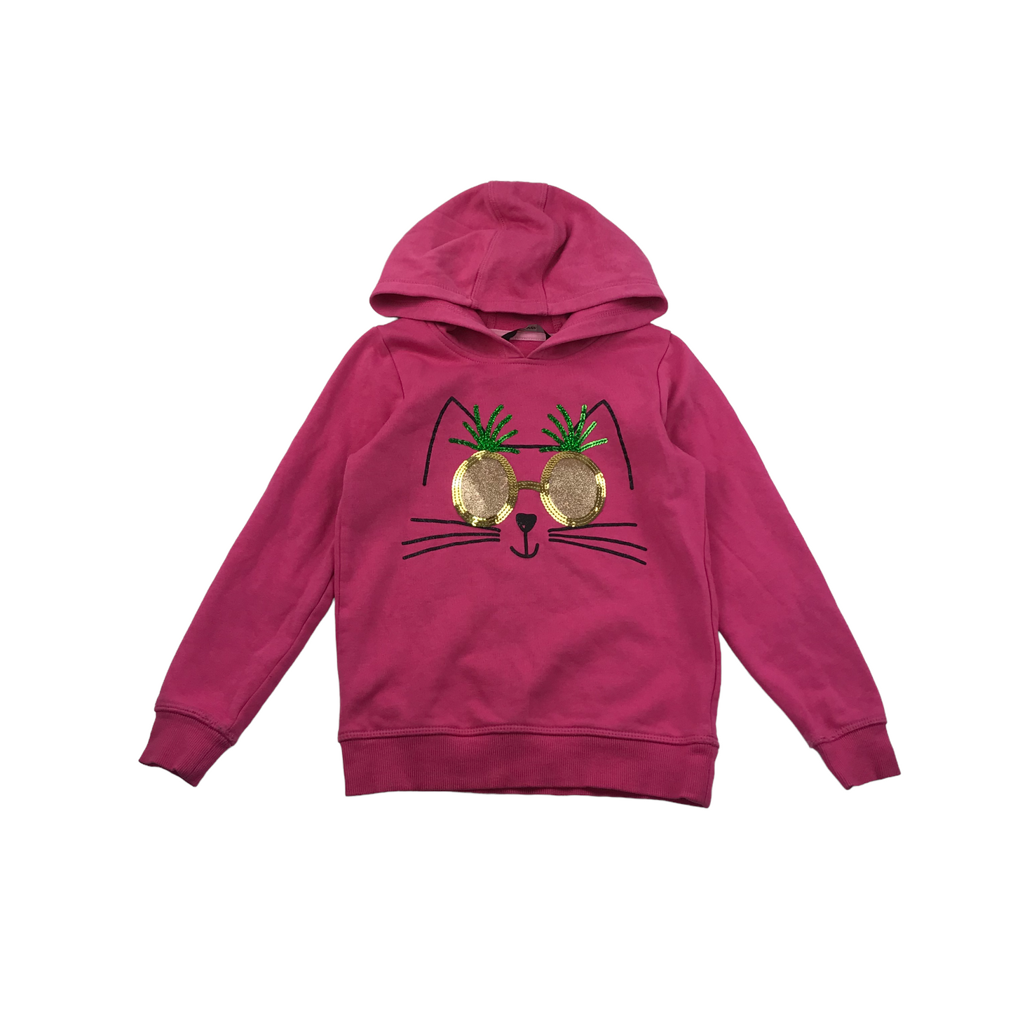 George Pink Sequin Cat with Pineapple Glasses Hoodie Age 8