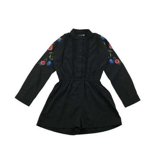 Boohoo Black Embroidered Sleeve Playsuit Age 5