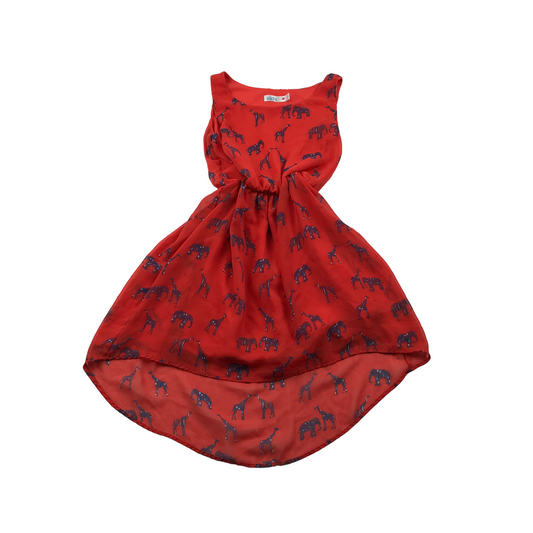 M&Co Red Giraffes and Elephants Dress Age 6