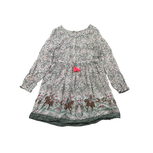 H&M White Floral Horses Dress Age 7-8