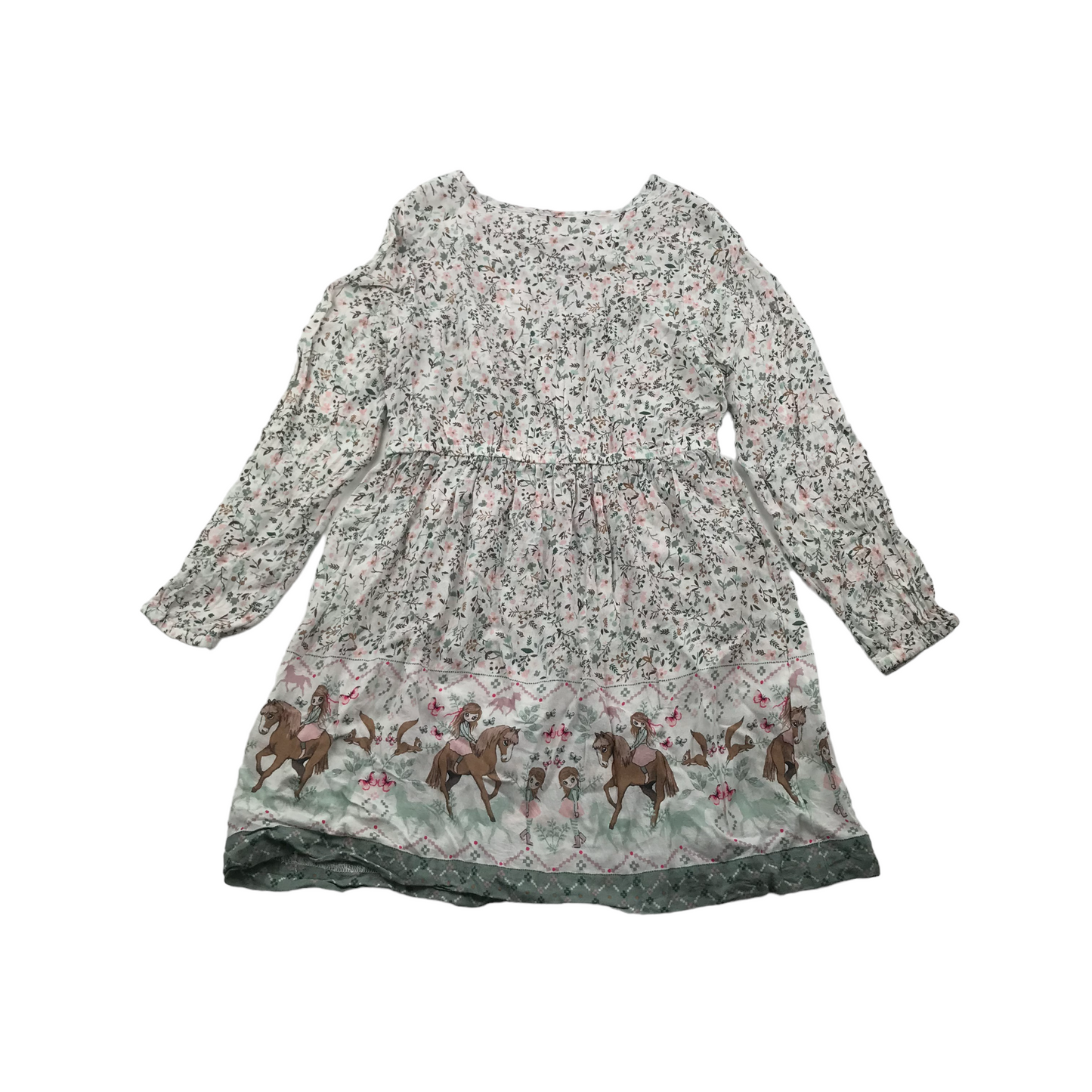 H&M White Floral Horses Dress Age 7-8