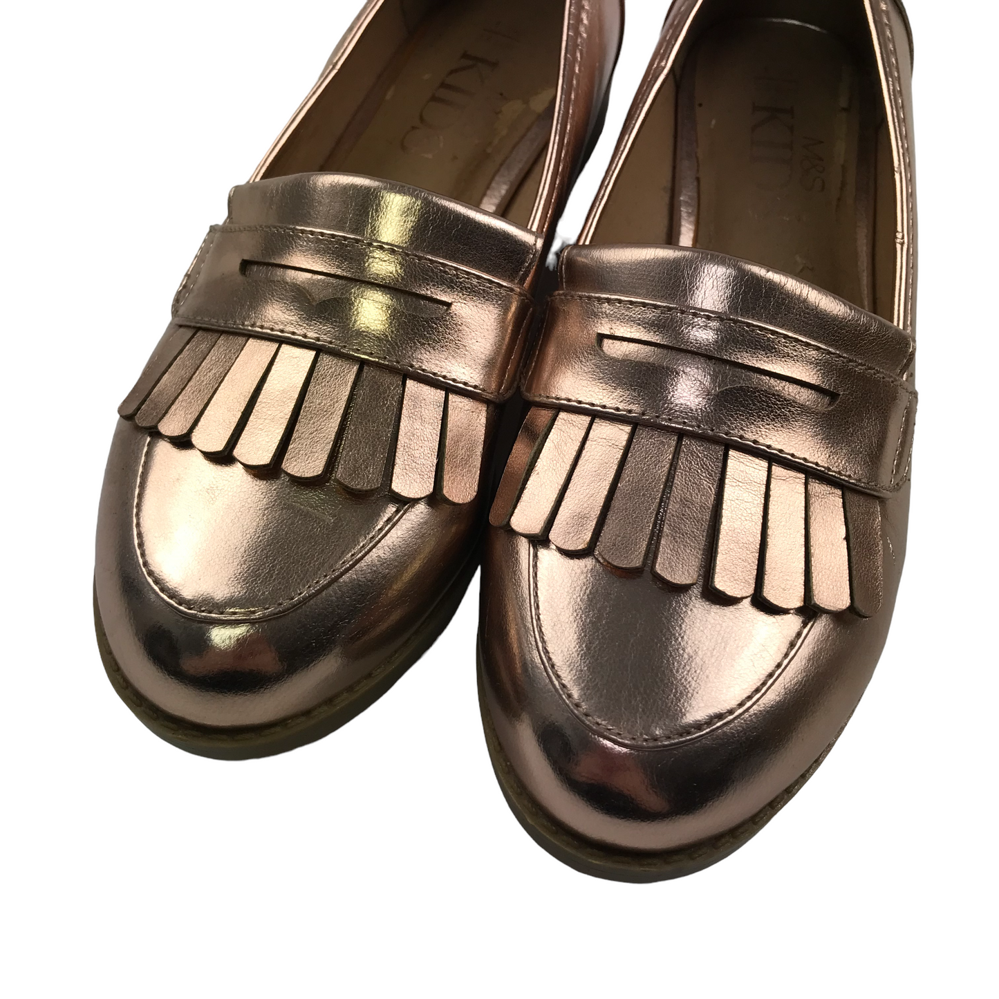 M&S Rose Gold Metallic Tassel Loafers Shoe Size 1