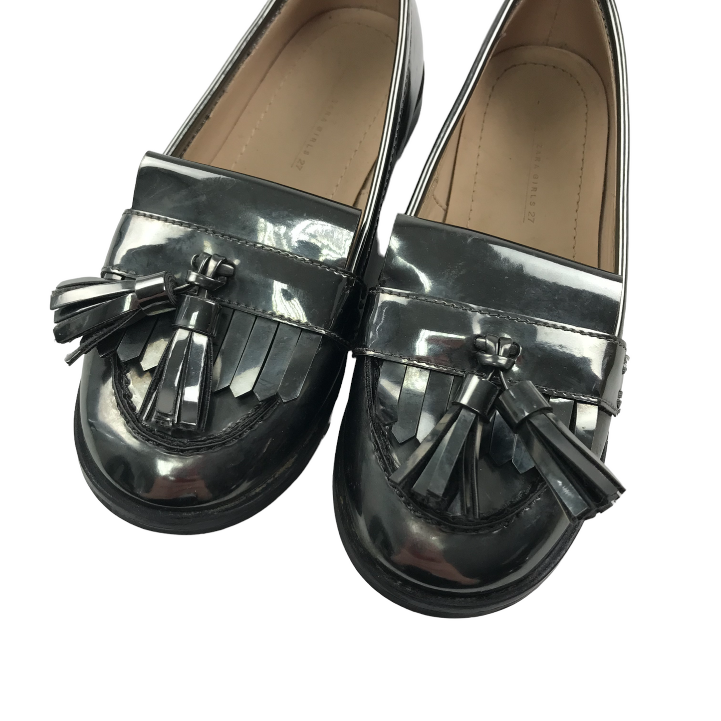 Zara Grey Metallic Tassel Loafers Shoe Size 9.5 junior