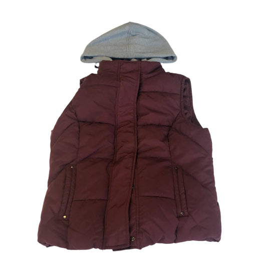 Primark Gilet women size 14 burgundy hooded puffer