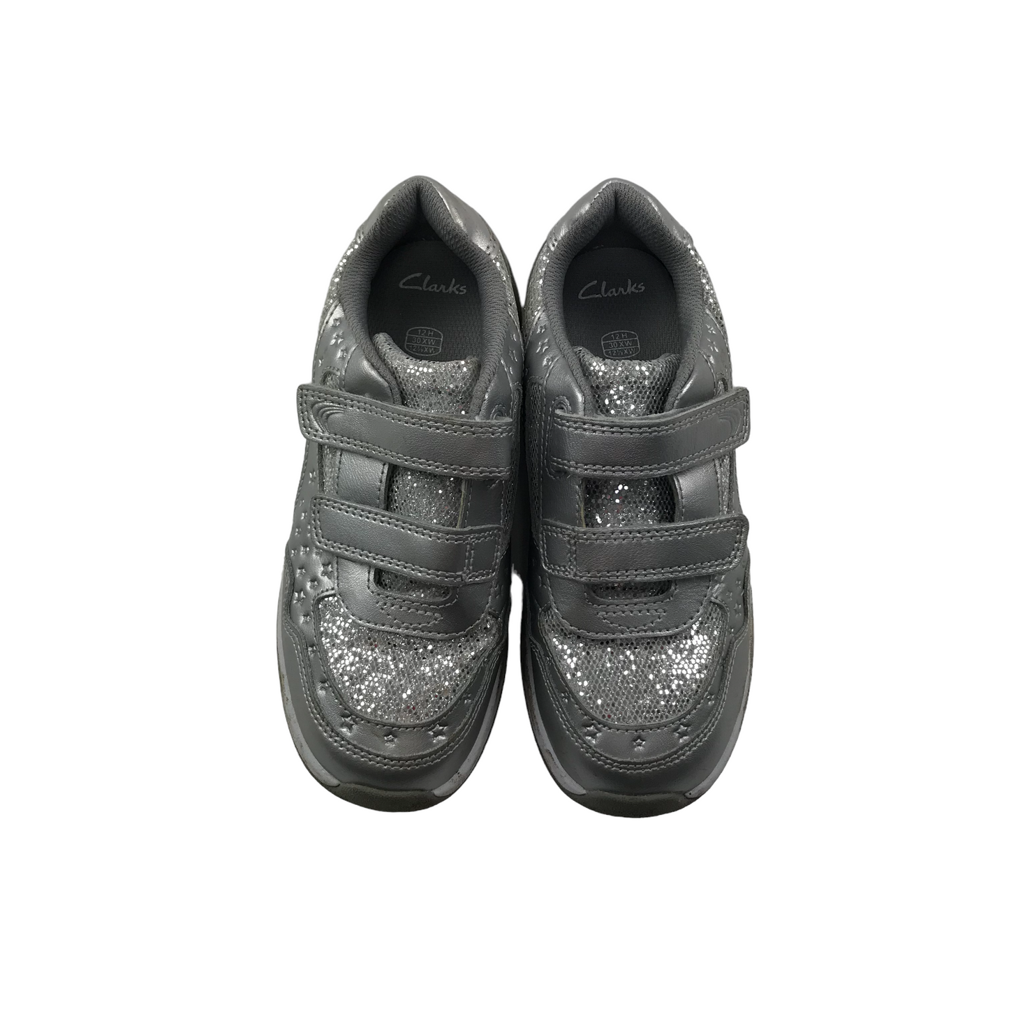 Clarks Sparkly Silver Trainers Shoe Size 12H junior