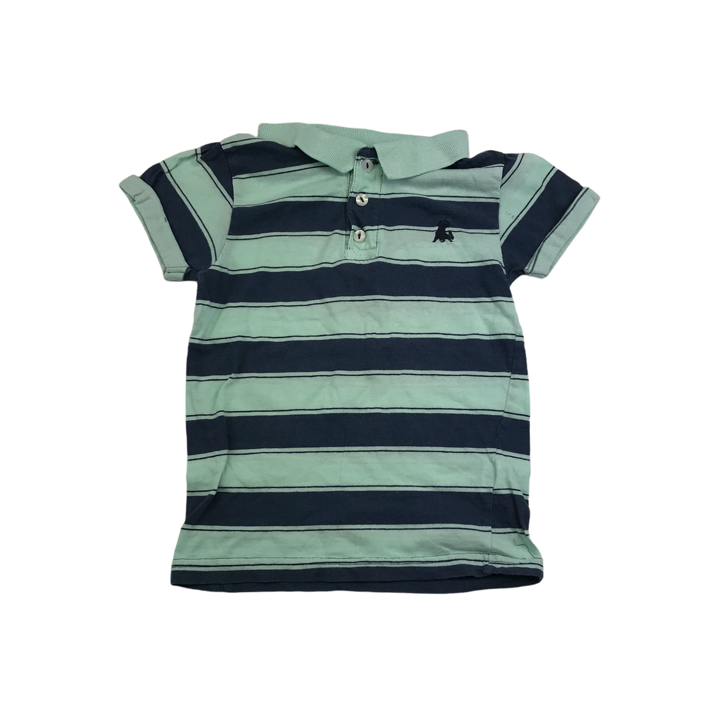 Primark Navy and Mint Stripy Polo Shirt Age 4