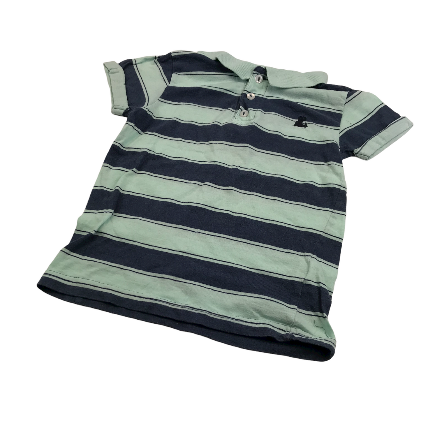 Primark Navy and Mint Stripy Polo Shirt Age 4