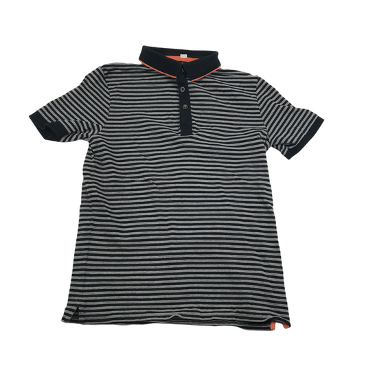 M&S Grey and Black Stripy Polo Shirt Age 11