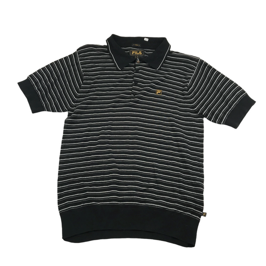 Fila Black and White Stripy Polo Shirt Adult Size M