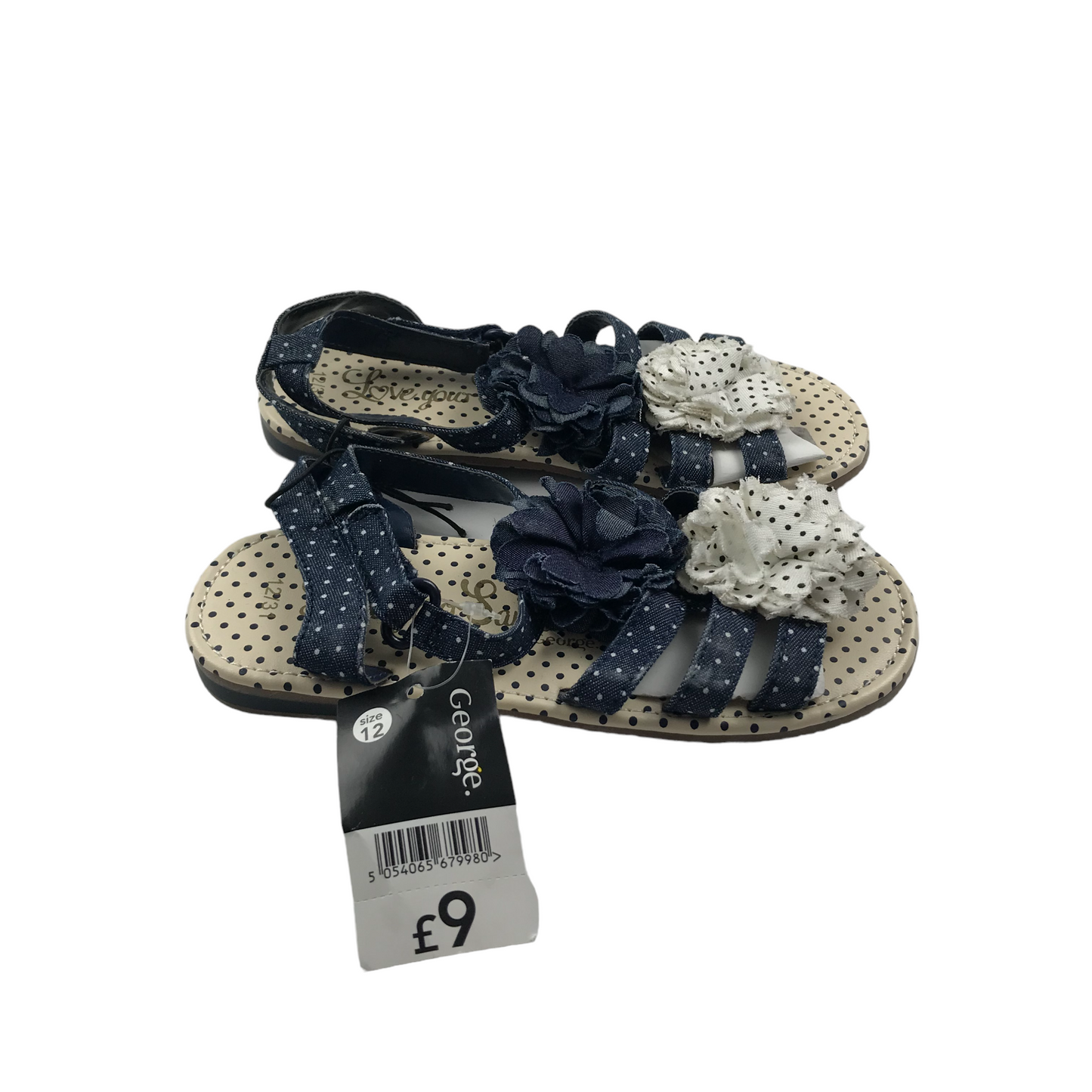 George Navy Blue Floral Polka Dot Sandals Shoe Size 12 junior