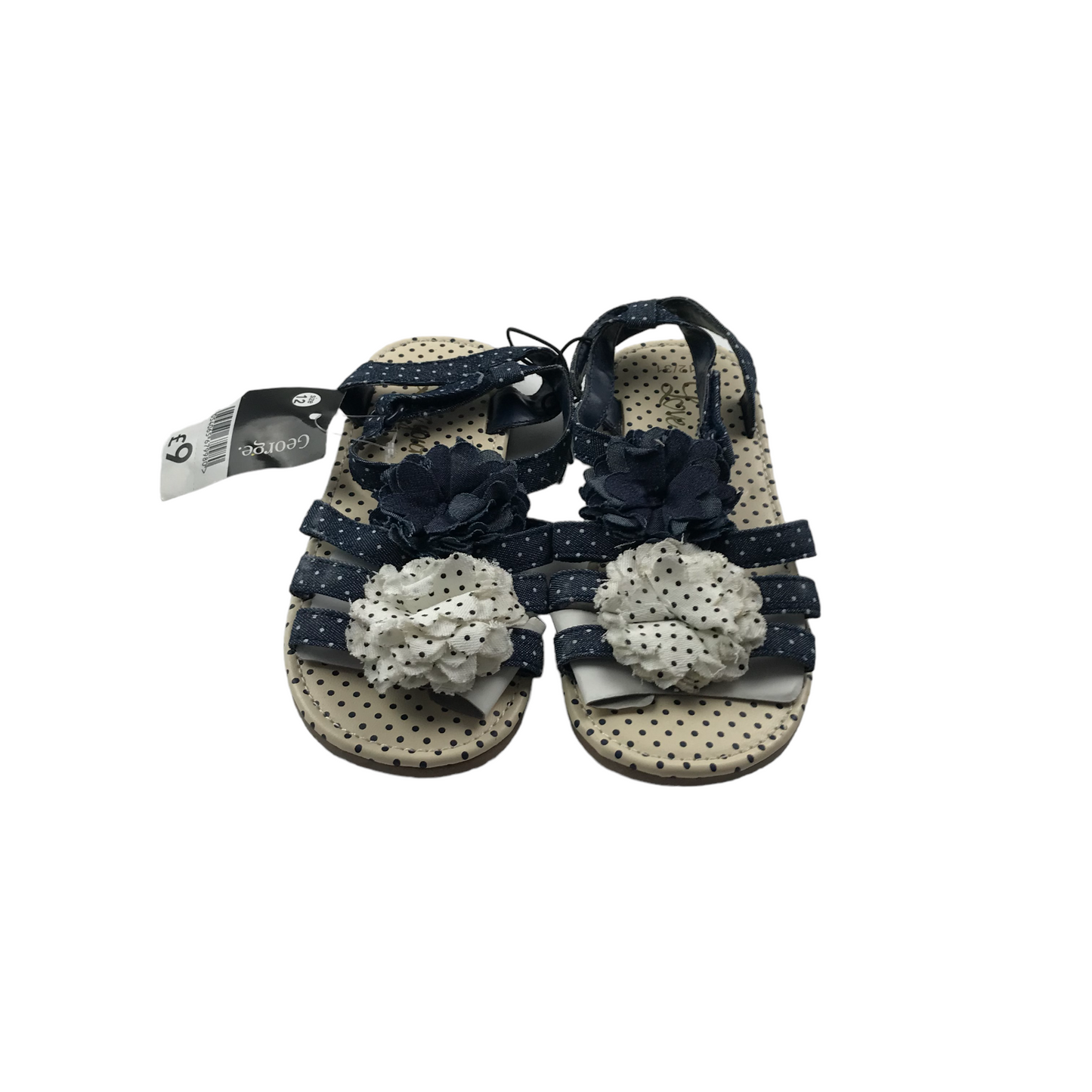 George Navy Blue Floral Polka Dot Sandals Shoe Size 12 junior