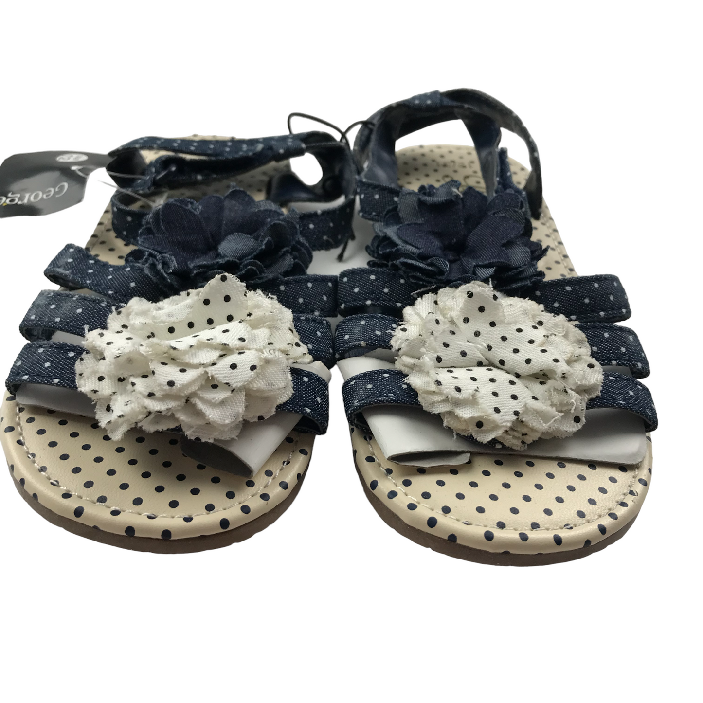 George Navy Blue Floral Polka Dot Sandals Shoe Size 12 junior