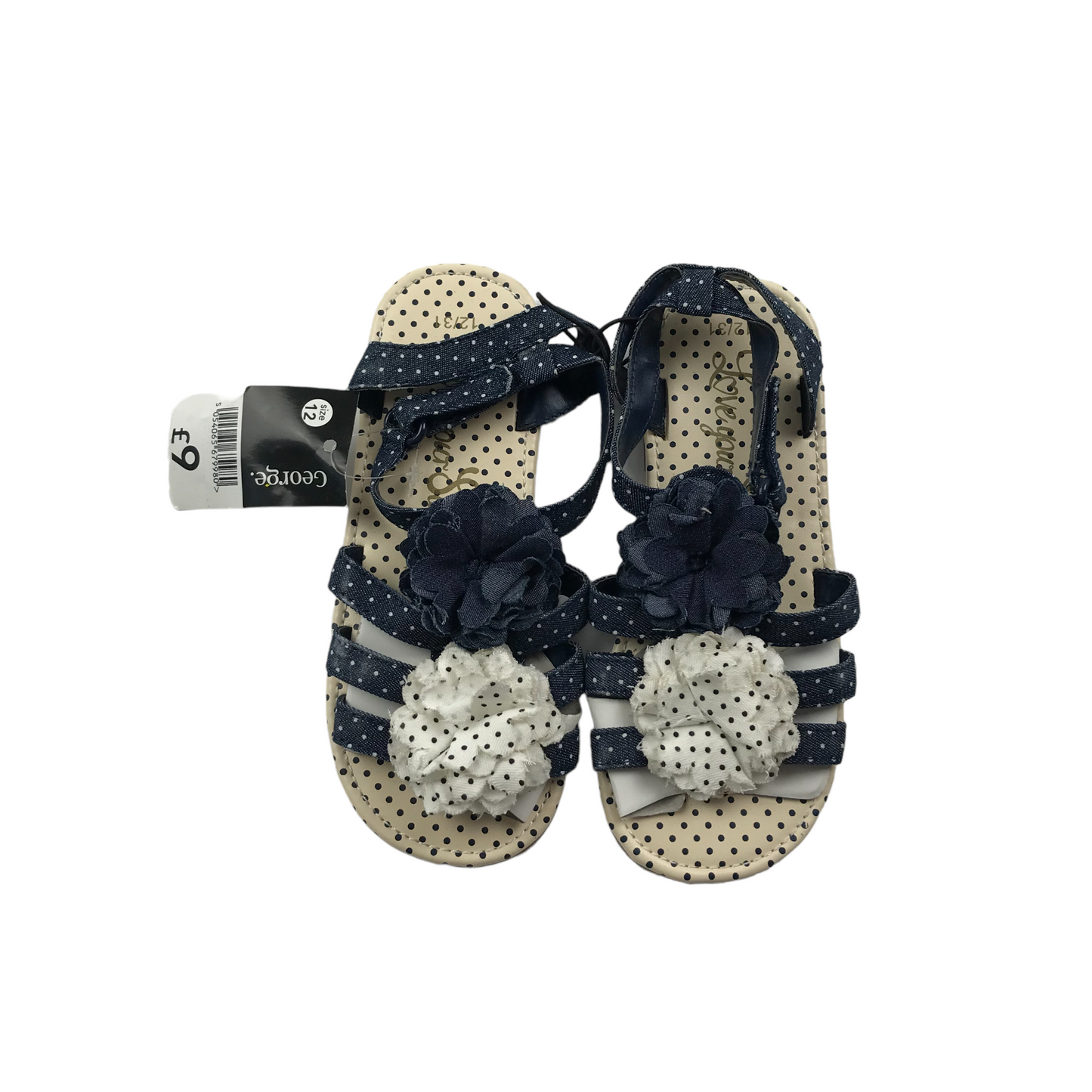 George Navy Blue Floral Polka Dot Sandals Shoe Size 12 junior