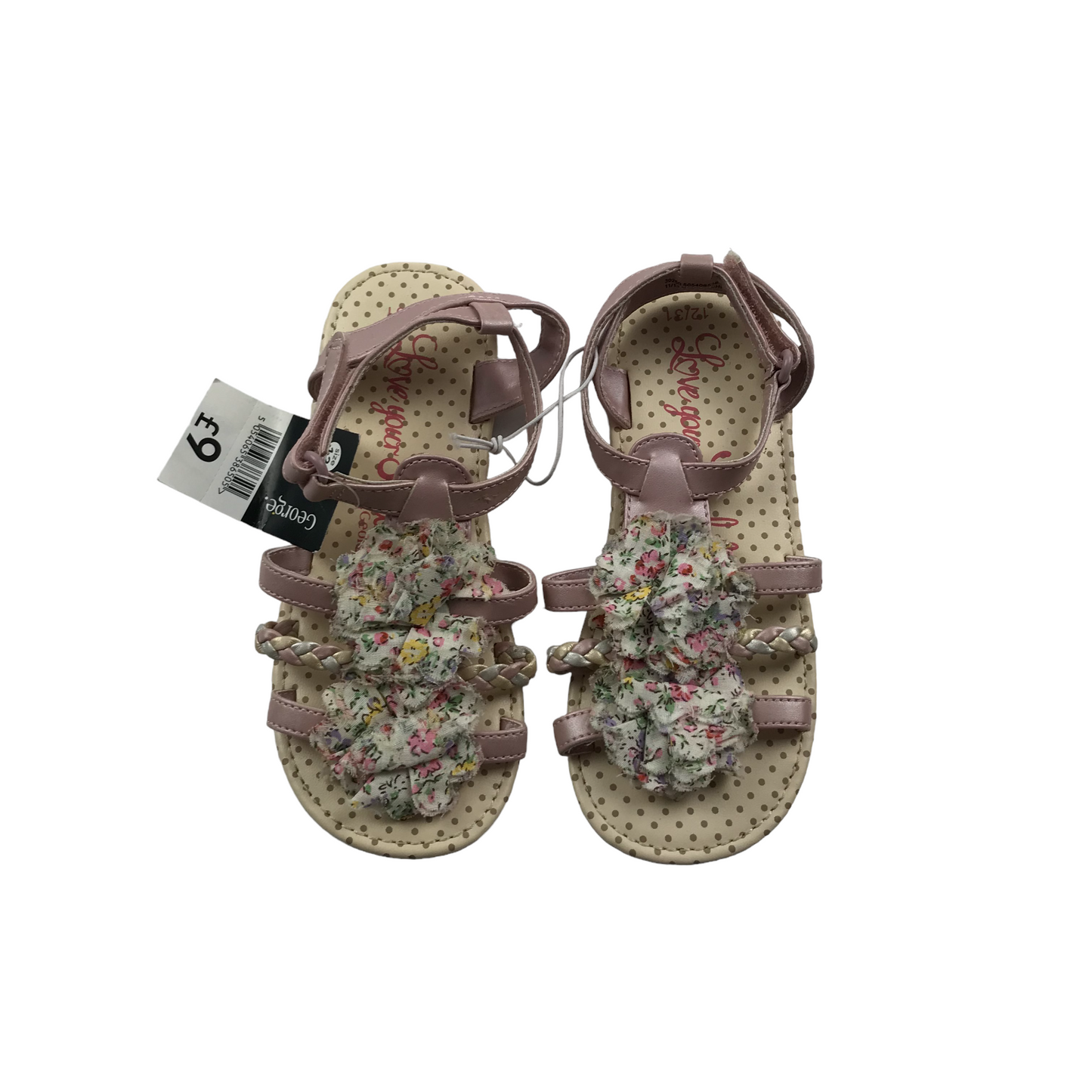 George Pink Floral Polka Dot Sandals Shoe Size 12 junior