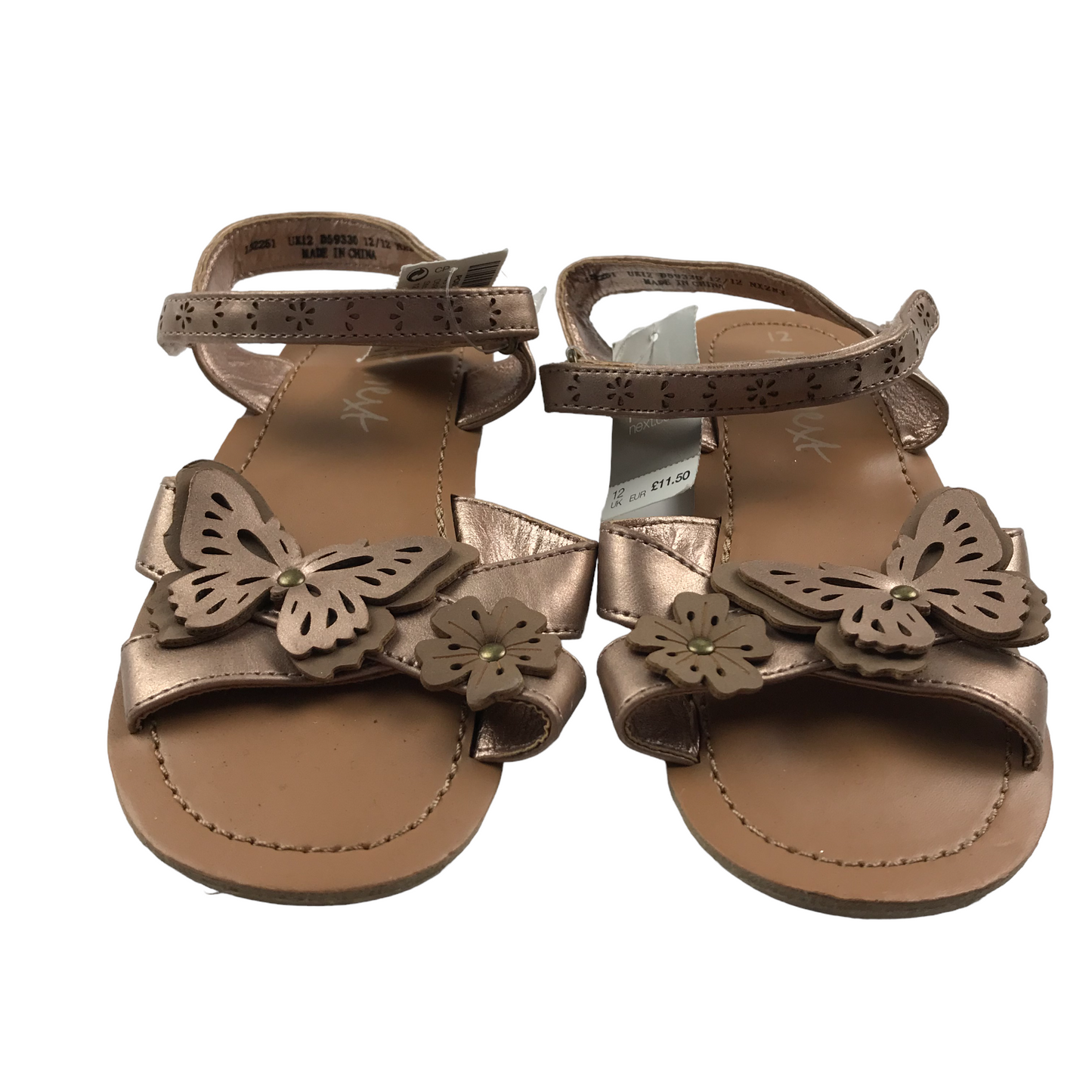 Next Brown Faux Leather Butterfly Sandals Shoe Size 12 junior